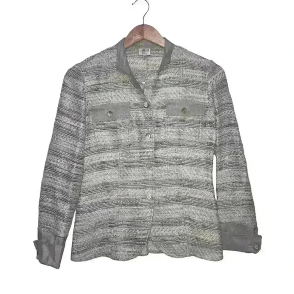 Armani Collezioni Womens Blazer Jacket Boucle Tweed Grey Blue Size 4